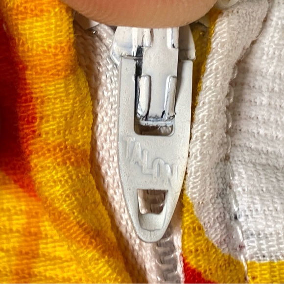 Vintage 70s Bright Floral Pique Cotton Dress Red Orange Yellow Skater Skirt M - Picture 5 of 6